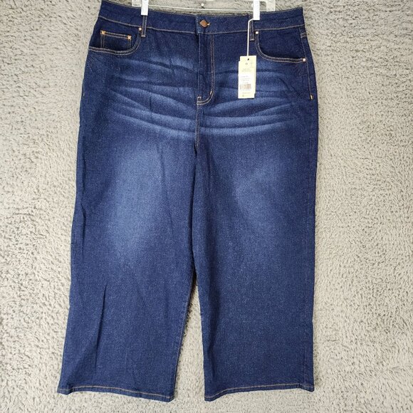 Boden Jeans Womens 22 Dark Wash Stretch High Rise Wide Leg Crop *NWT* - Picture 1 of 16